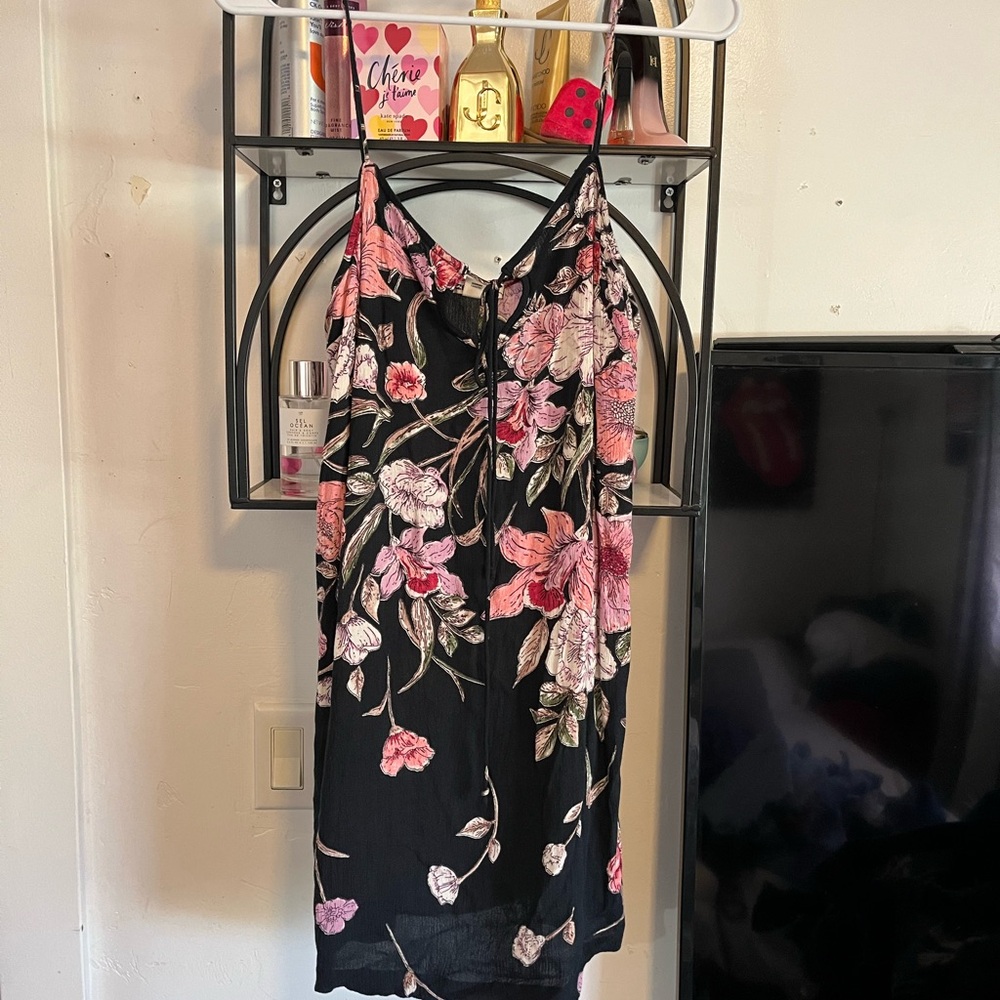 Billabong Black Floral Cami Dress with Pink & Cream Blooms